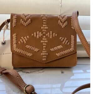 Lucky Brand Whipstitch Leather Crossbody Purse Sand Brown